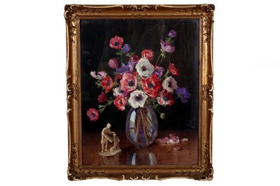 Lot 152 - Elizabeth Thornton King - Geraniums in a Green Vase | watercolour