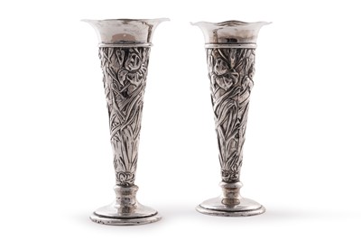 Lot 461 - A pair of silver flower vases