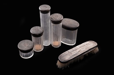Lot 445 - Silver mounted pots; and a silver mounted brush