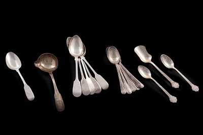 Lot 389 - Georgian and later silver spoons, including a set of six Victorian Newcastle silver teaspoons