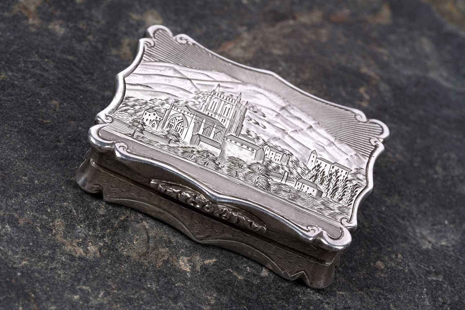 Lot 43 - An extremely rare Victorian silver castletop vinaigrette by Nathaniel Mills, Birmingham 1851
