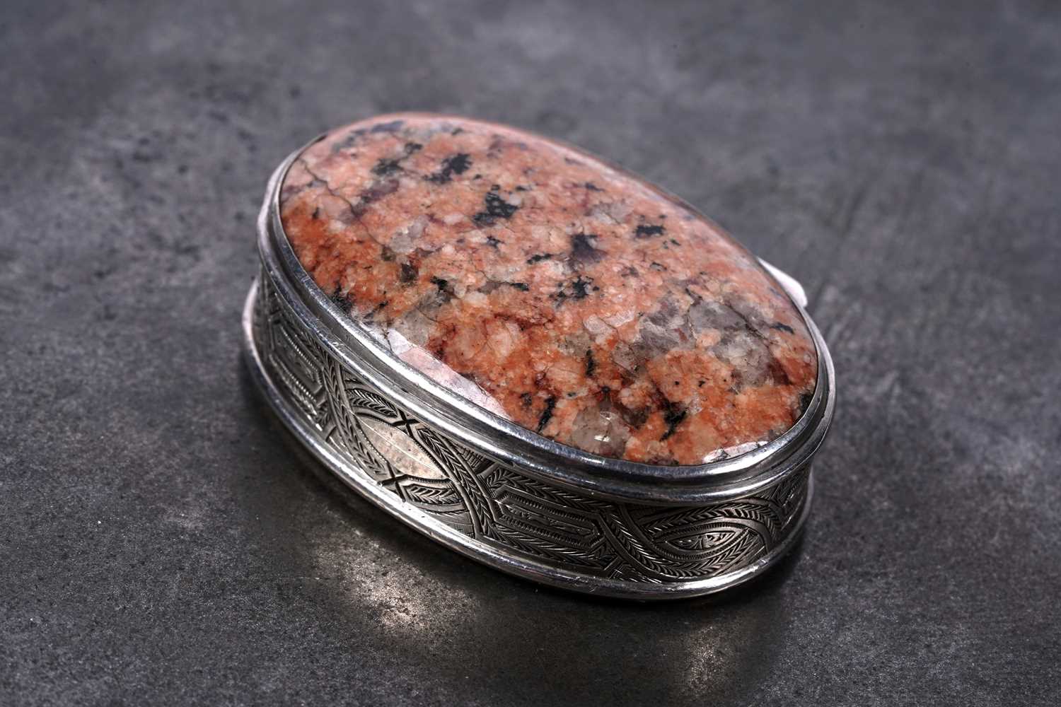 Lot 63 - A rare Scottish provincial silver mounted granite vinaigrette, c.1865