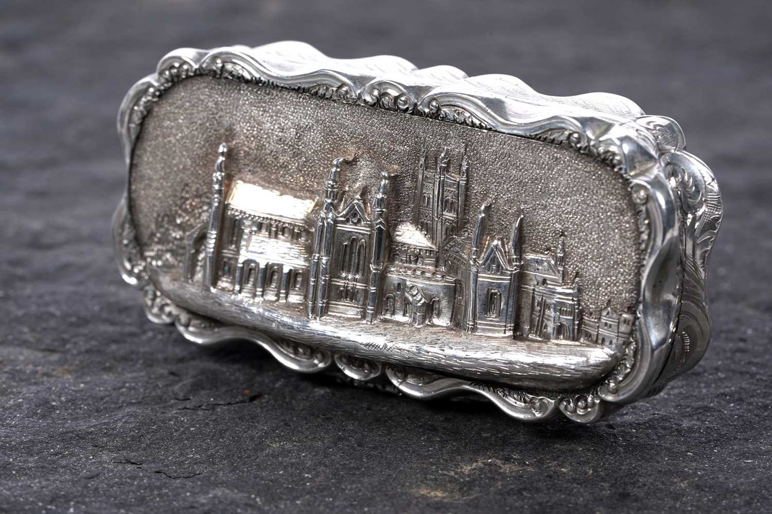 Lot 34 - A rare large Victorian silver castletop vinaigrette by Alfred Taylor, Birmingham 1855