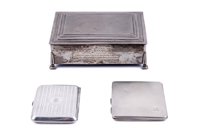 Lot 352 - A George V silver art deco cigarette box; and two silver cigarette cases