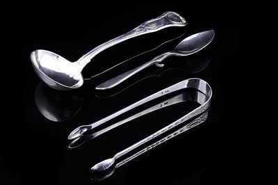 Lot 260 - Georgian and later silver serving spoons and tongs