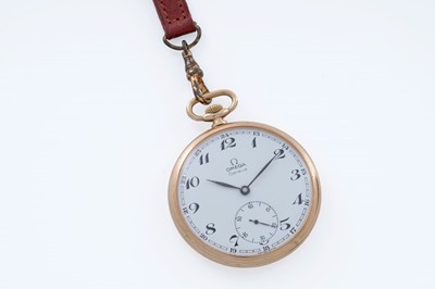 Lot 412 - Omega: a 9ct yellow gold cased open faced pocket watch