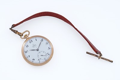 Lot 412 - Omega: a 9ct yellow gold cased open faced pocket watch