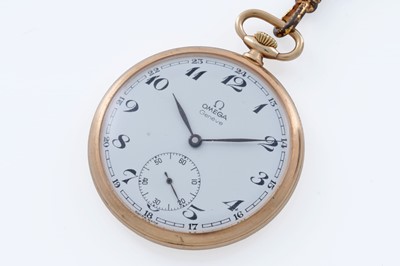 Lot 412 - Omega: a 9ct yellow gold cased open faced pocket watch