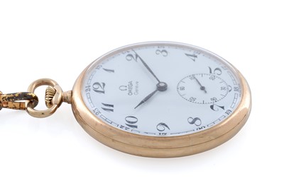 Lot 412 - Omega: a 9ct yellow gold cased open faced pocket watch