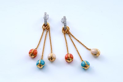Lot 496 - Fabergé: a pair of enamel, diamond and 18ct gold earrings