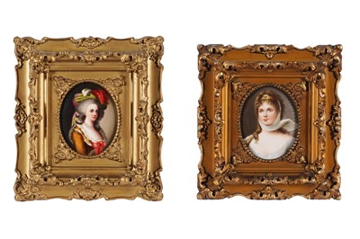 Lot 428 - Two porcelain portrait miniature plaques of 18th-Century European Queens