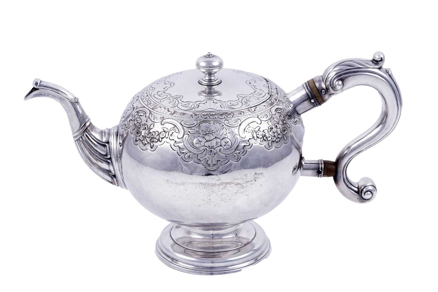 Lot 362 - A George II Scottish silver bullet teapot