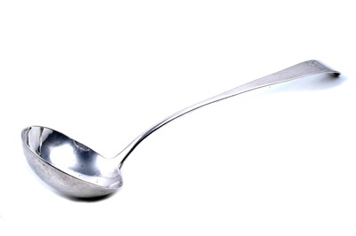 Lot 396 - A late of 18th Century Colonial silver soup ladle