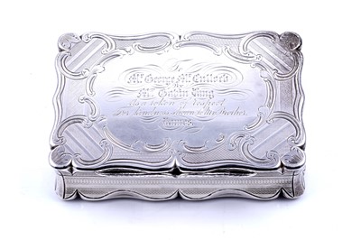 Lot 431 - A Victorian silver snuff box of shaped rectangular outline