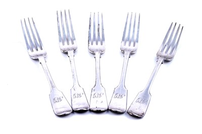 Lot 488 - A set of five Victoria silver table forks