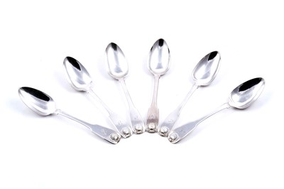 Lot 519 - A set of five George IV silver dessert spoons