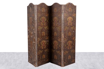 Lot 73 - A late 19th Century embossed leather four-fold fire screen