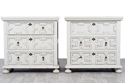 Lot 75 - Oakwood traditional furniture: two similar 18th Century style white painted chests of drawers