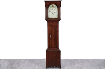 Lot 83 - Likely John Bell, Hexham: a George III inlaid oak thirty-hour longcase clock