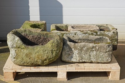Lot 317 - Four 19th Century roughhewn sandstone troughs/planters; and a sandstone capital