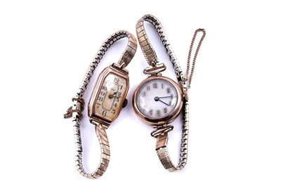 Lot 222 - A 1920s, and a 1940s 9ct gold cased wristwatch, each retailed by Thomas Russell & Son