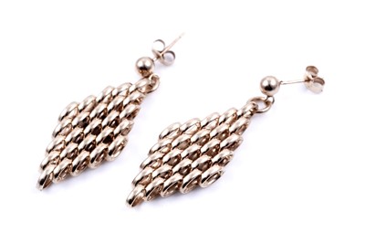 Lot 43 - A pair of 9ct gold maille pendant earrings