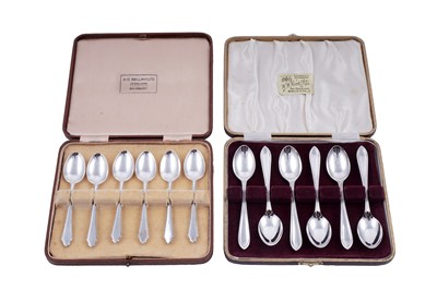 Lot 311 - A cased set of six Elizabeth II silver coffee spoons; and another set of silver spoons