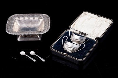 Lot 293 - A cased pair of George V silver salts; and a Victorian bonbon dish