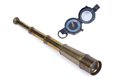 Lot 396 - A military compass; and a brass three-drawer telescope