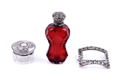 Lot 268 - Georgian and Victorian silver novelties, including: a ruby glass scent bottle