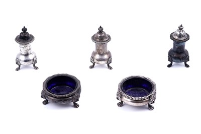 Lot 278 - A George V silver cruet set retailed by William Drummond & Co. of Melbourne