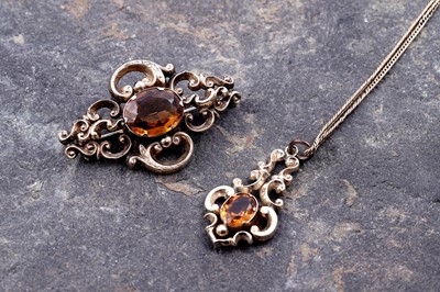Lot 73 - A Victorian Rococo Revival citrine brooch and pendant necklace set