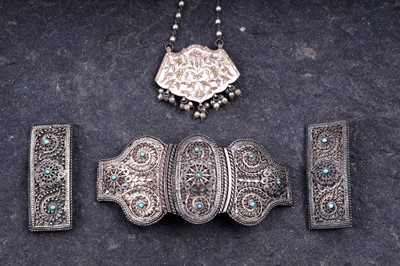 Lot 135 - A 19th Century Russian silver buckle and brooch set; and an Indian pendant necklace