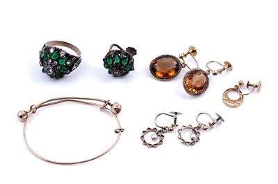Lot 136 - A pair of citrine and 9ct gold pendant earrings; and other jewellery