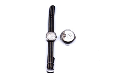 Lot 218 - An early 20th Century 8-day Swiss-made 'visible escapement' wristwatch; and a silver-cased watch