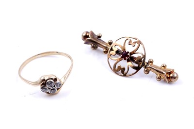 Lot 111 - An Edwardian Art Nouveau diamond ring; and openwork bar brooch