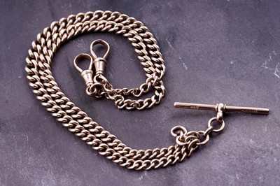 Lot 190 - A 9ct rose gold double "Albert" watch chain