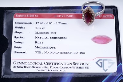 Lot 16 - A no heat ruby and diamond ring