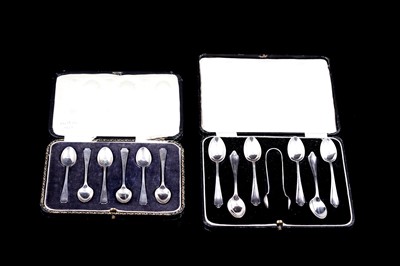 Lot 255 - Two cased sets of Art Deco silver coffee spoons