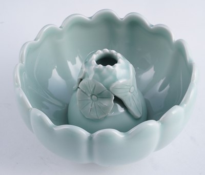 Lot 345 - A Bowenite lily bowl; and a celadon lotus bowl