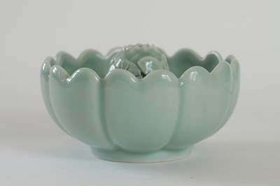 Lot 345 - A Bowenite lily bowl; and a celadon lotus bowl