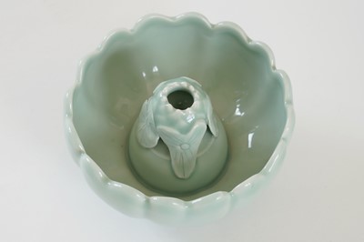 Lot 345 - A Bowenite lily bowl; and a celadon lotus bowl
