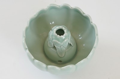 Lot 345 - A Bowenite lily bowl; and a celadon lotus bowl
