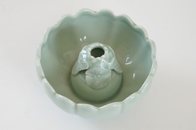 Lot 345 - A Bowenite lily bowl; and a celadon lotus bowl