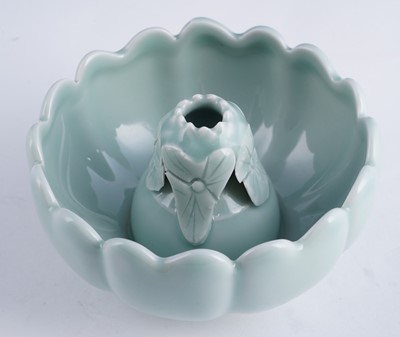 Lot 345 - A Bowenite lily bowl; and a celadon lotus bowl