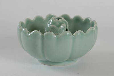Lot 345 - A Bowenite lily bowl; and a celadon lotus bowl