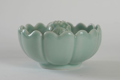Lot 345 - A Bowenite lily bowl; and a celadon lotus bowl