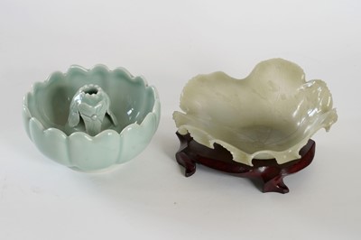 Lot 345 - A Bowenite lily bowl; and a celadon lotus bowl