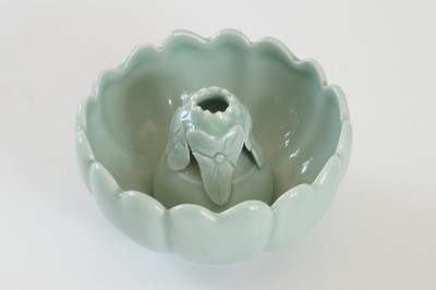 Lot 345 - A Bowenite lily bowl; and a celadon lotus bowl