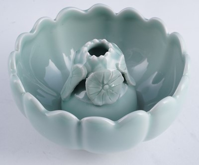 Lot 345 - A Bowenite lily bowl; and a celadon lotus bowl